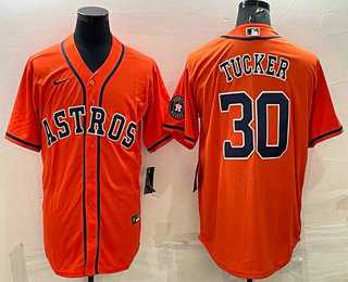 Mens Houston Astros #30 Kyle Tucker Orange With Patch Stitched MLB Cool Base Nike Jersey